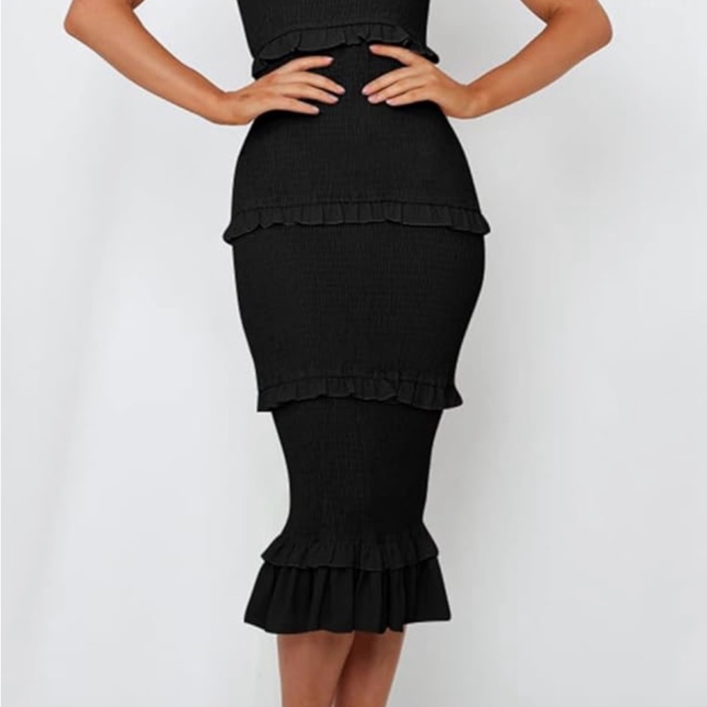 PRETTYGARDEN Women's Summer Midi Dresses One Shoulder Tiered Ruffle Medium - Picture 3 of 7